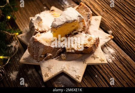 Festive christmas cookies on wooden table Stock Photo