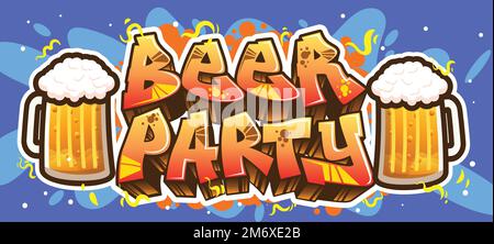 Beer party design in graffiti art style. Street art urban theme. Colorful design illustration Stock Vector