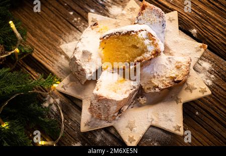 Festive christmas cookies on wooden table Stock Photo