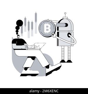 Crypto trading bot abstract concept vector illustration. Automated AI tradings, best bitcoin trading bot analyze cryptocurrency market data, financial Stock Vector