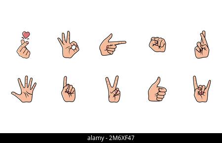 Illustration Of Hand Sign Set List Isolated on a white background. Icon Vector Illustration. Stock Vector