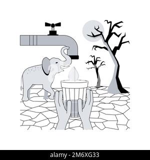 Lack of fresh water abstract concept vector illustration. Drinking water contamination, lack of sanitation service, drought, shortage of fresh water, Stock Vector