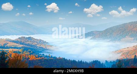 Autumn misty morning mountain panorama (Carpathian , Ukraine) Stock Photo