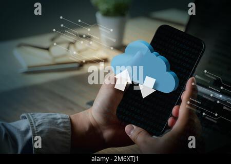 Cloud computing  Businessman  connect devices to cloud technology networking cloud computer Stock Photo