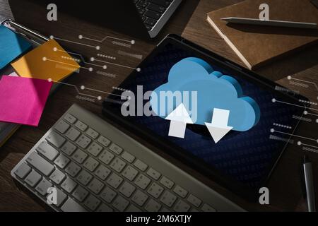 Cloud computing  Businessman  connect devices to cloud technology networking cloud computer Stock Photo