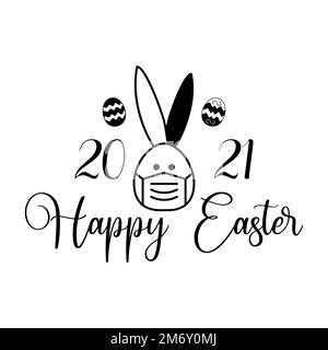 Vector greeting card with Easter bunny picture in mask and 2021 inscription Stock Vector