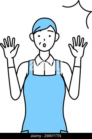 A senior woman in an apron raising his hand in surprise Stock Vector ...