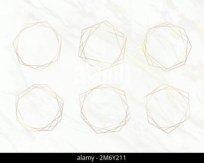 Gold geometric frame vectors set on a white marble background vector Stock Vector