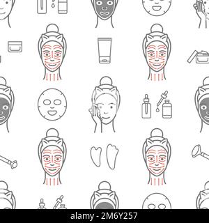 Skin care routine pattern seamless fase roller  Stock Vector