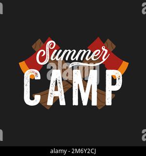 T shirt design for summer camp with crossed axes Stock Vector