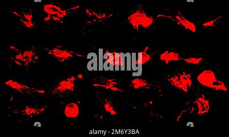 Realistic blood isolated on white background. Drops of blood and splashes of a collection of 22 pieces Stock Photo