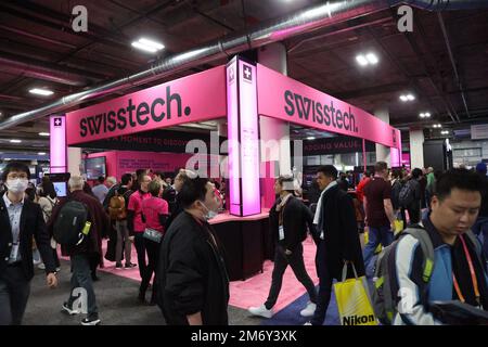 Las Vegas, United States. 05th Jan, 2023. A view of the SwissTech Pavilion display during the 2023 International CES, at the Venetian Convention Center in Las Vegas, Nevada on Thursday, January 5, 2023. Photo by James Atoa/UPI Credit: UPI/Alamy Live News Stock Photo