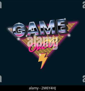 Game over retro neon triangle badge vector Stock Vector