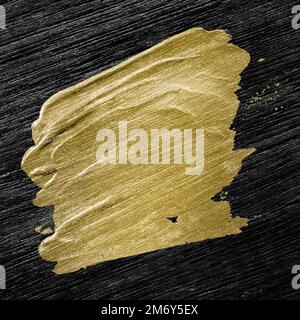 Metallic gold oil paint brush stroke texture on a black background vector Stock Vector