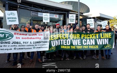 Railway Staff on strike outside Penzance Railway Station in Cornwall,UK ...