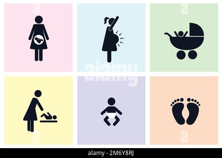 pictogram set with pregnant woman and baby icon Stock Vector