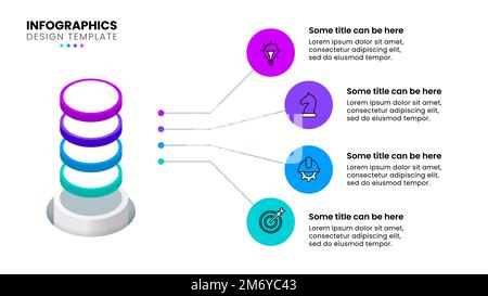 Infographic template with icons and 4 options or steps. Isometric columns. Can be used for workflow layout, diagram, banner, webdesign. Vector illustr Stock Vector