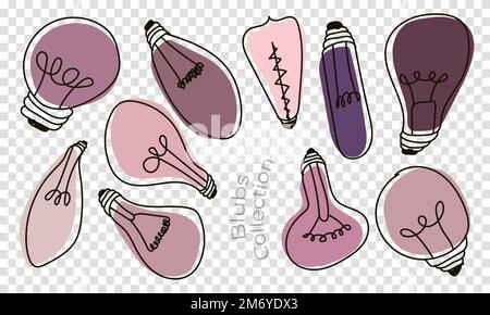 Light bulbs doodle. Colorful light blubs icon set. Creative light bulbs doodle collection. Vector illustration Stock Vector