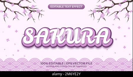 Sakura - editable text effect, font style. Sakura text effect template with asian type style and bold font concept Stock Vector