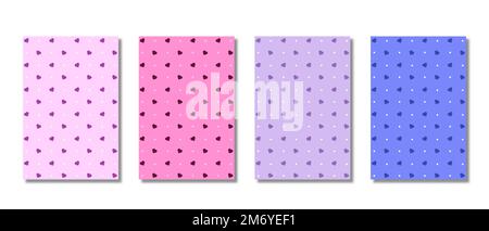 Set of abstract seamless pattern hearts. Pink and purple hearts seamless pattern. Universal print. Vector illustration Stock Vector