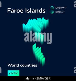 Stylized striped vector isometric map of Faroe Islands with 3d effect. Stock Vector