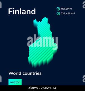 Stylized striped neon isometric vector 3D map Finland. Stock Vector