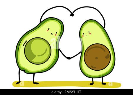 cute avocado couple make a heart,greeting card ,sticker Stock Photo