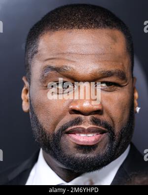 Hollywood, United States. 05th Jan, 2023. HOLLYWOOD, LOS ANGELES, CALIFORNIA, USA - JANUARY 05: American rapper, actor and businessman 50 Cent (Curtis James Jackson III) arrives at the Los Angeles Premiere Of STARZ' 'BMF' (Black Mafia Family) Season 2 held at the TCL Chinese Theatre IMAX on January 5, 2023 in Hollywood, Los Angeles, California, United States. (Photo by Xavier Collin/Image Press Agency) Credit: Image Press Agency/Alamy Live News Stock Photo