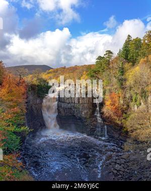 High Force Waterfall in Autumn, Teesdale, County Durham, England, United Kingdom Stock Photo