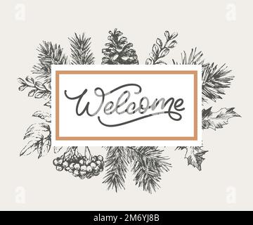 Welcome - calligraphic inscription with smooth lines Stock Vector