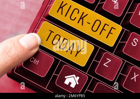 Handwriting text Kick Off. Business approach start or resumption of football match in which player kicks ball Stock Photo