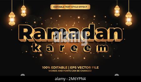 Ramadan kareem editable text effect. Ramadan Kareem text effect. Shiny gold alphabet style Stock Vector