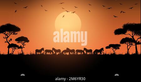 Silhouettes of wild animals of the African savanna. Wild african ...
