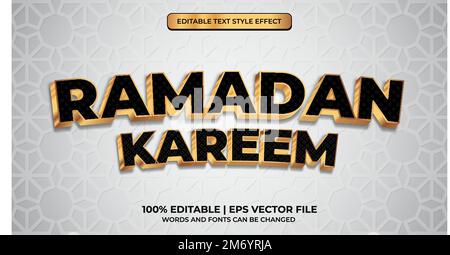 Ramadan kareem editable text effect. Ramadan Kareem text effect. Shiny gold alphabet style Stock Vector
