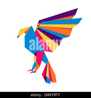 Eagle origami. Abstract colorful vibrant eagle logo design. Animal origami. Vector illustration Stock Vector