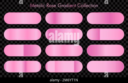 Collection of rose gold gradient backgrounds. Set of pink metallic textures. Vector illustration Stock Vector