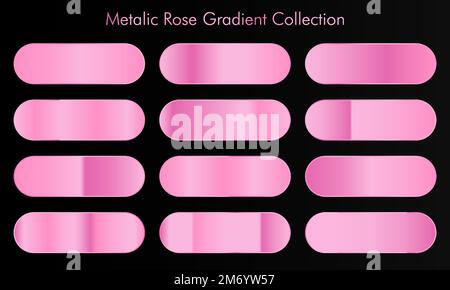 Collection of rose gold gradient backgrounds. Set of pink metallic textures. Vector illustration Stock Vector