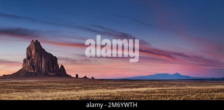 Shiprock, the great volcanic rock mountain in desert plane of New Mexico, USA Stock Photo