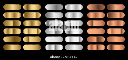Big metal pack. Collection of gold, silver and bronze gradient for design. Vector gradients set. Vector illustration Stock Vector