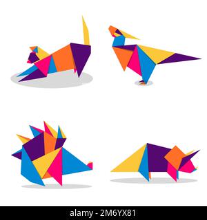 Set animals origami. Animal origami vector. Abstract animals logo design. Animal origami. Vector illustration Stock Vector