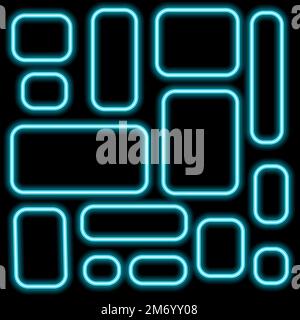 Set of square neon light on a transparent background. Neon frame design. Vector illustration. Stock Vector