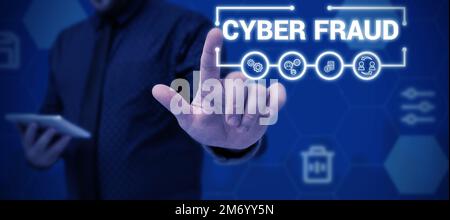 Conceptual caption Cyber Fraud. Word for any crime that is committed with the use of a computer Stock Photo