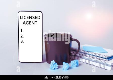 Sign displaying Licensed Agent. Internet Concept Authorized and Accredited seller of insurance policies Stock Photo