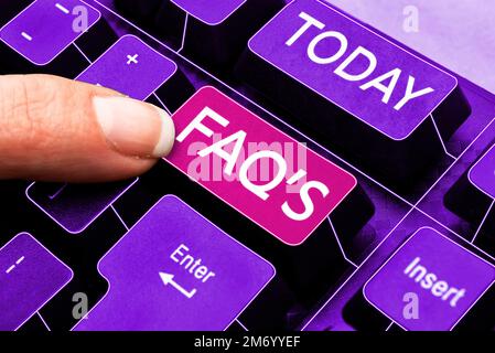 Inspiration showing sign Faq's. Business concept list of questions and answers relating to a particular subject Stock Photo