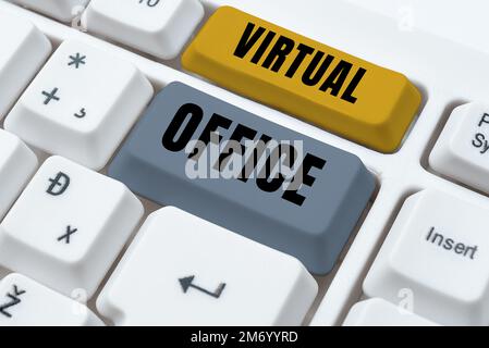 Sign displaying Virtual Office. Concept meaning Mobile work-environment equipped with telecommunication links Stock Photo