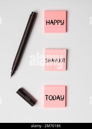 Text showing inspiration Happy Shavuot. Conceptual photo Jewish holiday commemorating of the revelation of the Ten Commandments Stock Photo