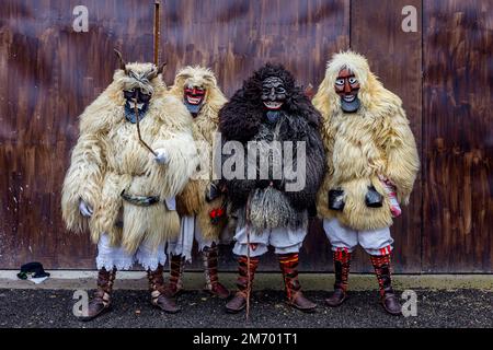 Buso group photo during the annual buso festivities (Poklade) in Mohacs, Hungary Stock Photo