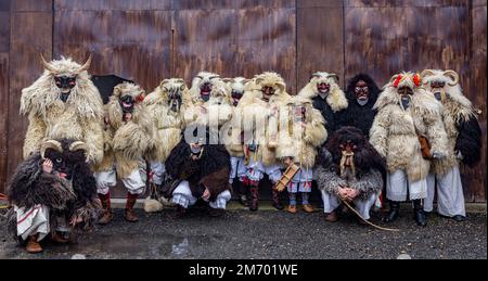 Buso group photo during the annual buso festivities (Poklade) in Mohacs, Hungary Stock Photo