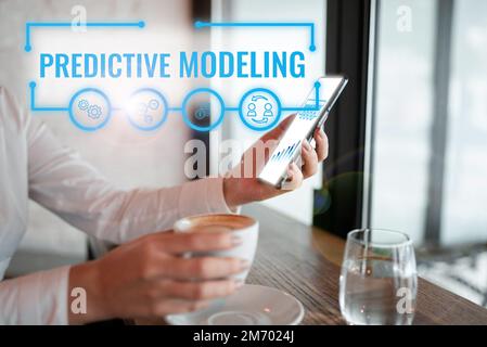 Sign displaying Predictive Modeling. Business showcase maintenance strategy driven by predictive analytics Stock Photo