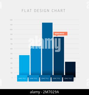 Vector flat design statistics vertical blue columns graph infographic template. Blue folded papers as columns in simple graph template Stock Vector